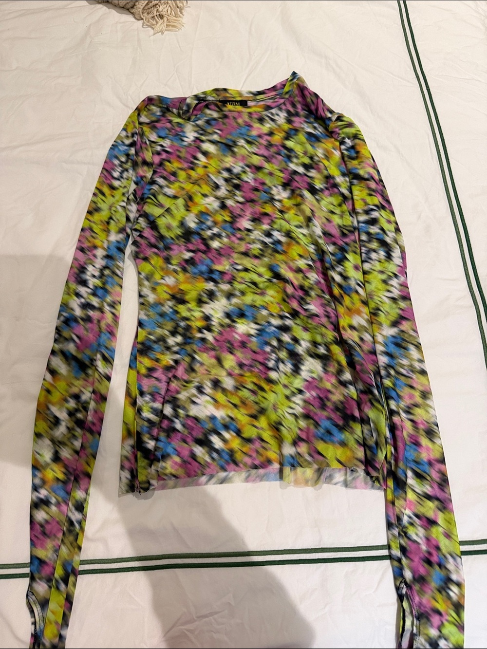 AFRM Multicolor Abstract Floral Long Sleeve Mesh Top